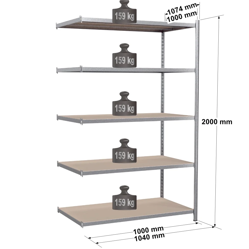 Rayonnage tubulaire métallique pour charges légères – H2000 mm – 5 niveaux – EPSILINE