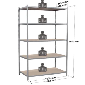 Rayonnage tubulaire métallique pour charges légères – H2000 mm – 5 niveaux – EPSILINE