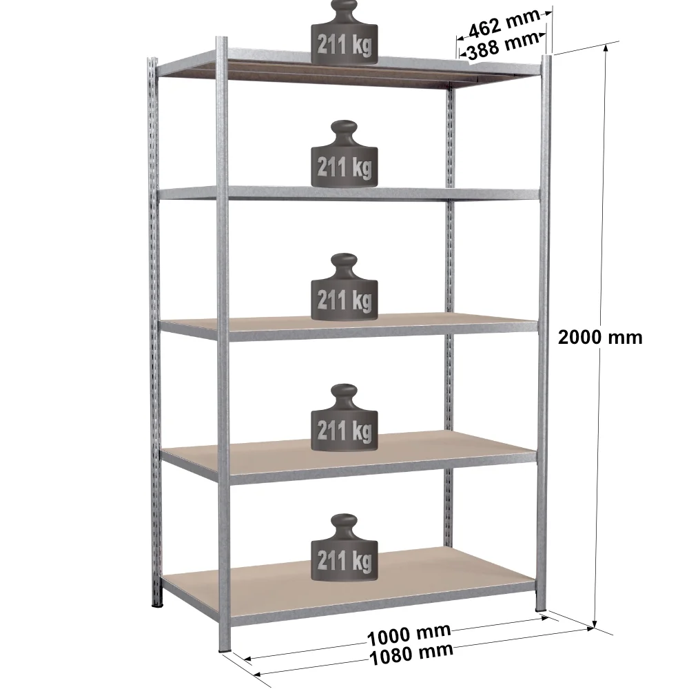 Rayonnage tubulaire métallique pour charges légères – H2000 mm – 5 niveaux – EPSILINE