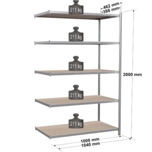 Rayonnage tubulaire métallique pour charges légères – H2000 mm – 5 niveaux – EPSILINE