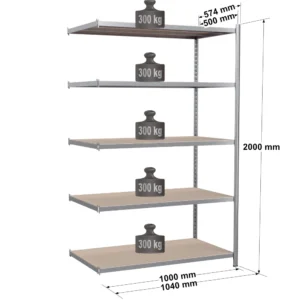 Rayonnage tubulaire métallique pour charges légères – H2000 mm – 5 niveaux – EPSILINE