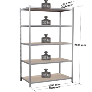Rayonnage tubulaire métallique pour charges légères – H2000 mm – 5 niveaux – EPSILINE