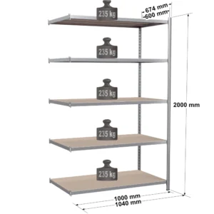 Rayonnage tubulaire métallique pour charges légères – H2000 mm – 5 niveaux – EPSILINE