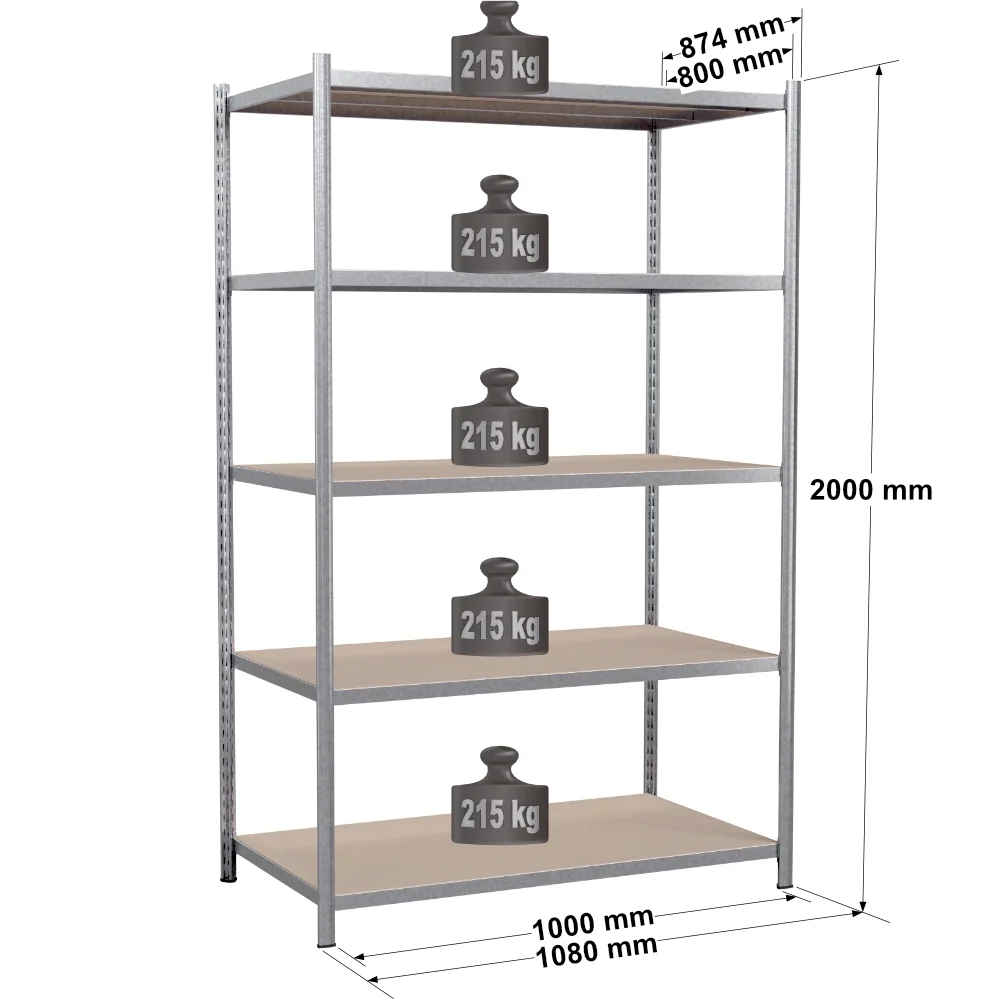Rayonnage tubulaire métallique pour charges légères – H2000 mm – 5 niveaux – EPSILINE