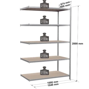 Rayonnage tubulaire métallique pour charges légères – H2000 mm – 5 niveaux – EPSILINE