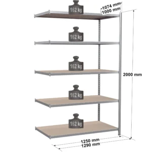 Rayonnage tubulaire métallique pour charges légères – H2000 mm – 5 niveaux – EPSILINE