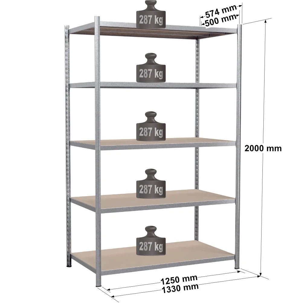 Rayonnage tubulaire métallique pour charges légères – H2000 mm – 5 niveaux – EPSILINE