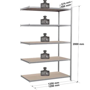 Rayonnage tubulaire métallique pour charges légères – H2000 mm – 5 niveaux – EPSILINE