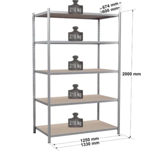 Rayonnage tubulaire métallique pour charges légères – H2000 mm – 5 niveaux – EPSILINE