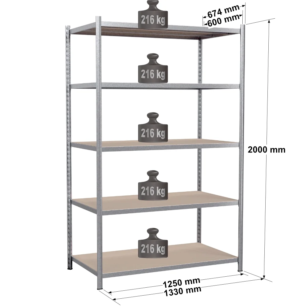 Rayonnage tubulaire métallique pour charges légères – H2000 mm – 5 niveaux – EPSILINE