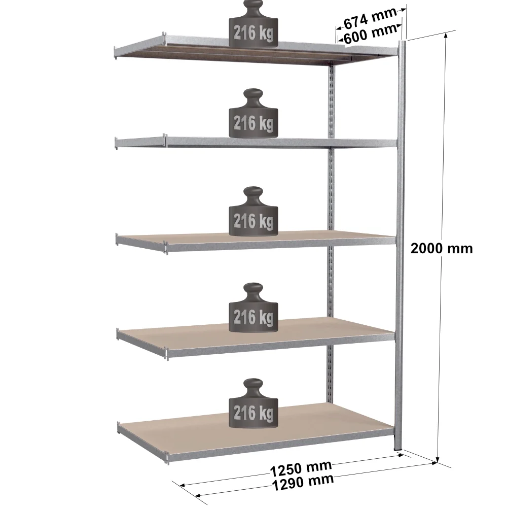 Rayonnage tubulaire métallique pour charges légères – H2000 mm – 5 niveaux – EPSILINE