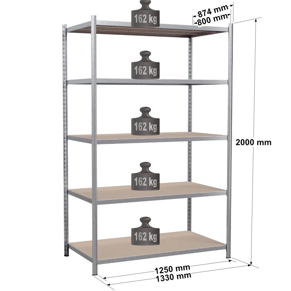 Rayonnage tubulaire métallique pour charges légères – H2000 mm – 5 niveaux – EPSILINE