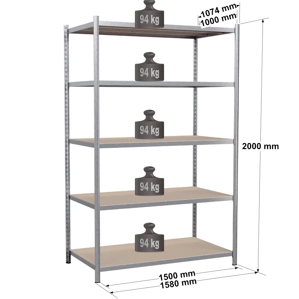 Rayonnage tubulaire métallique pour charges légères – H2000 mm – 5 niveaux – EPSILINE