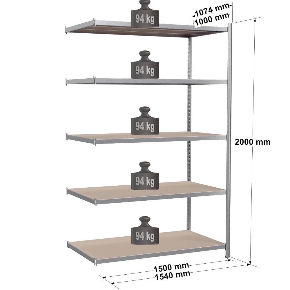 Rayonnage tubulaire métallique pour charges légères – H2000 mm – 5 niveaux – EPSILINE