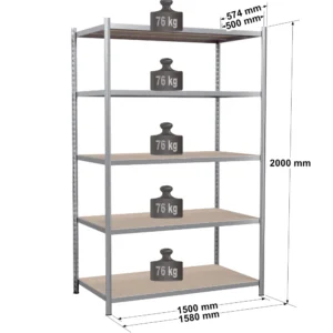 Rayonnage tubulaire métallique pour charges légères – H2000 mm – 5 niveaux – EPSILINE