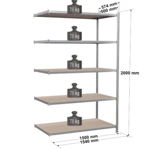 Rayonnage tubulaire métallique pour charges légères – H2000 mm – 5 niveaux – EPSILINE