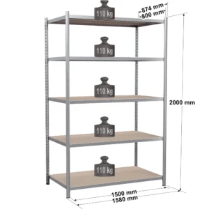 Rayonnage tubulaire métallique pour charges légères – H2000 mm – 5 niveaux – EPSILINE