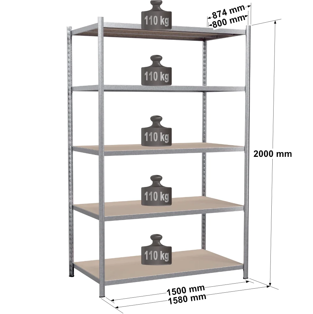 Rayonnage tubulaire métallique pour charges légères – H2000 mm – 5 niveaux – EPSILINE