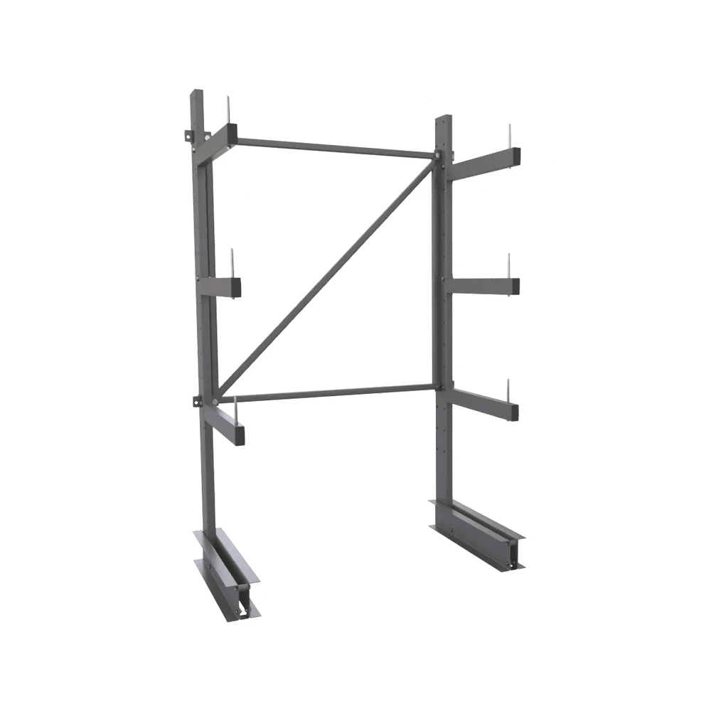 Rayonnage cantilever simple face pour charges longues.
